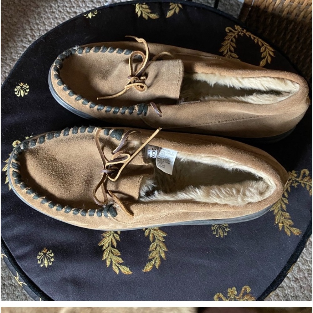SOX SUEDE-LEATHER MOCCASIN LOAFER SLIP ONS WITH FAUX FUR 9